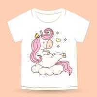 Cute unicorn lying on cloud for t shirt vector