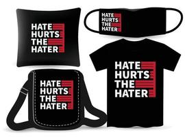 el odio duele el diseño de letras hater para camisetas y merchandising vector