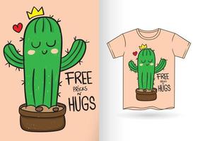 lindo pequeño cactus dibujado a mano para camiseta vector