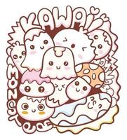 Kawaii monster doodle art background vector