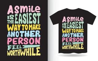 Motivational quote about smile lettering design for t shirt vector