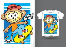 Cute monkey skater cartoon for t shirt vector