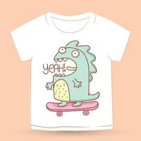 Cute hand drawn monster on skateboard for t shirt vector