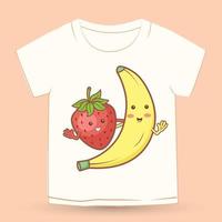 linda caricatura de fresa y plátano para camiseta vector