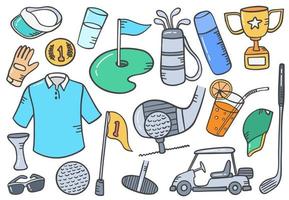 golf deporte doodle colecciones de conjuntos dibujados a mano con estilo de contorno plano vector