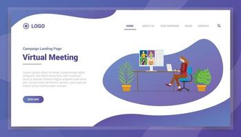 virtual meeting technology work from home for website template landing homepage vector