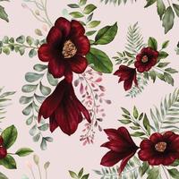 Beautiful watercolor red flower seamless pattern vector
