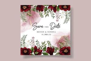 Beautiful watercolor red flower wedding invitation card vector