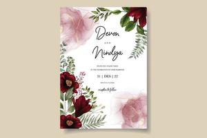 Beautiful watercolor red flower wedding invitation card