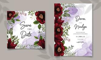 Beautiful watercolor red flower wedding invitation card vector