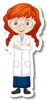 Scientist girl cartoon character sticker vector