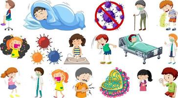 Set of sick people with different symptoms vector