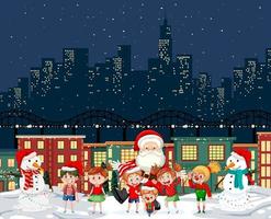 Christmas winter scene with happy children vector