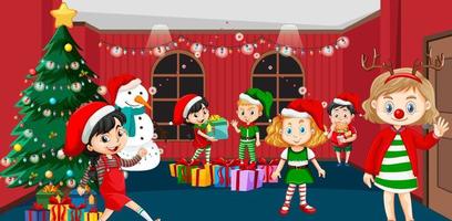 Happy children celebrating Christmas at home vector