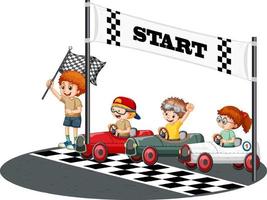 Soapbox derby with children racing car vector