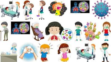 Set of sick people with different symptoms vector