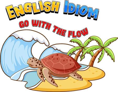 Modismo en inglés con descripción de la imagen para seguir la corriente. vector