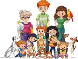 Happy family with many dogs vector