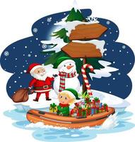 Snowy night with Santa Claus and elf delivering gifts vector