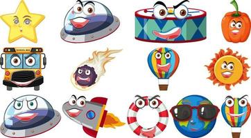 conjunto de diferentes objetos de juguete con caras sonrientes vector