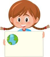 Cute girl holding empty board with earth symbol vector