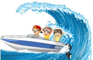 A boy driving boat with his friends vector