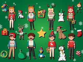 Different cartoon characters wearing Christmas outfits vector