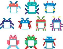 Set of pixel game monster characters isolated vector