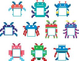 Set of pixel game monster characters isolated vector