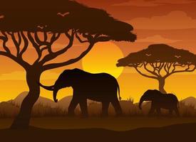 Silhouette savanna forest with wild animals vector