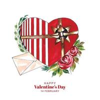 Elegant ribbon heart shape valentines day holiday card background vector