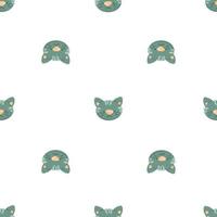 Cartoon blue cats with stripes seamless pattern. Funny cats faces on white background.  Vector illustration for print, wrapping paper, packaging, poster, fabric, textile.