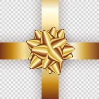 Realistic gold bow and ribbon isolated on transparent background. vector