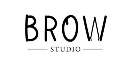 Brow Studio. Hand drawn lettering logo with illustration eyebrow tweezers . Minimalizm design for greeting card, poster, T shirt, banner, print invitation. vector