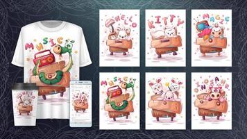 Set cartoon character animal - set five poster vector