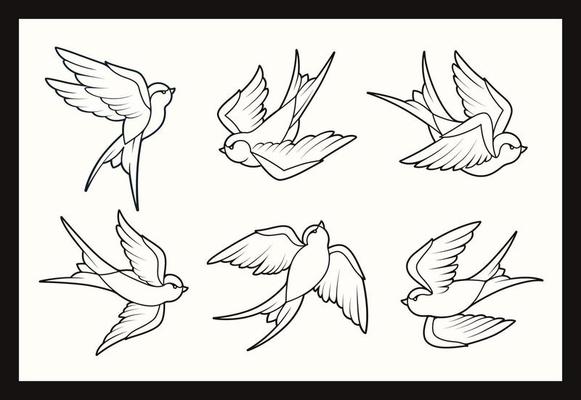 Old School Tattoo Swallow Birds Set