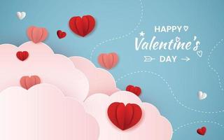 feliz san valentín nubes con corazones y garabatos con fondo de celebración de guiones vector