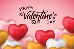 Happy valentines day celebration background with heart and gold text vector