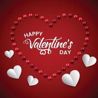 Red background with hearts and small balls for valentines day celebration vector