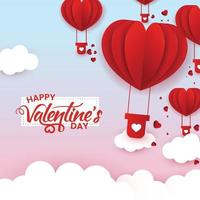feliz dia de san valentin globos corazon en el cielo vector
