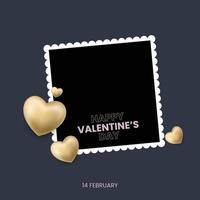 Valentines day cute gold hearts with photo frame vector