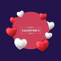 Valentines day cute white and red hearts decorative background vector