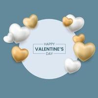 Valentines day cute white and gold hearts decorative background vector