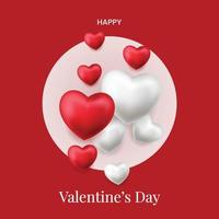 Realistic valentines day cute white and red love hearts decorative.eps vector