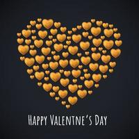 Gold hearts in heart valentines day celebration background vector