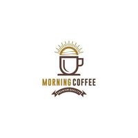 morning coffee logo with a cup of coffee and the beautiful morning sun vector