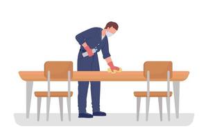 Cleaner disinfecting desk semi flat color vector character