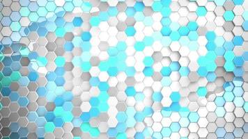 Structure background of blue, white and turquoise reflective hexagons moving in the form of a wave video