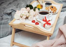 Romantic breakfast in bed photo