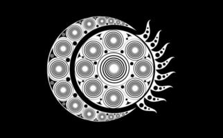 luna celta espiral y sol celta, signos esotéricos y ocultos, patrón de luna creciente, sol radiante esotérico, ilustración vectorial aislada en fondo negro vector